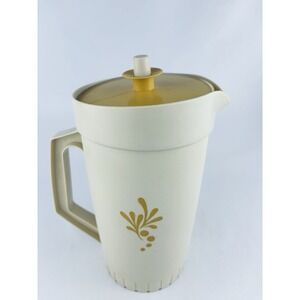 Vintage Tupperware 2 Qt Pitcher 800-3 Almond & Harvest Gold Push Button Lid